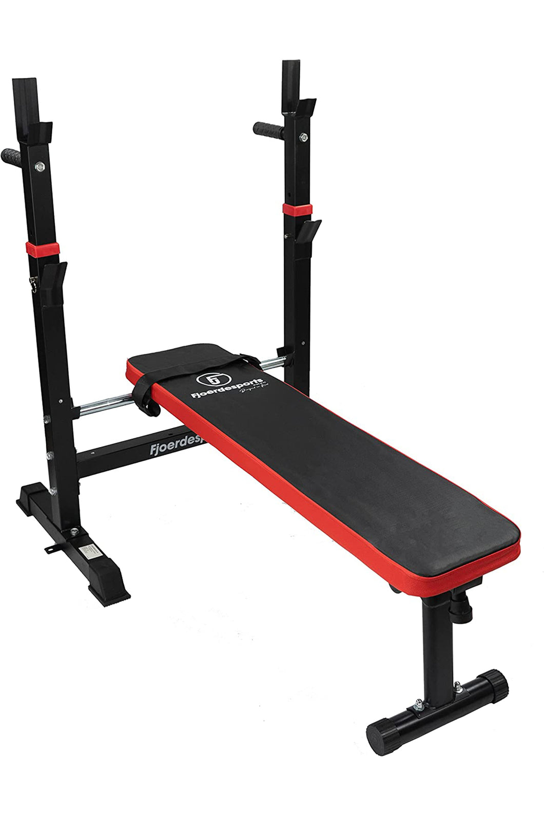 Fjoerdesports Hantelbank mit Langhantelständer und Dip-Station (Rot)